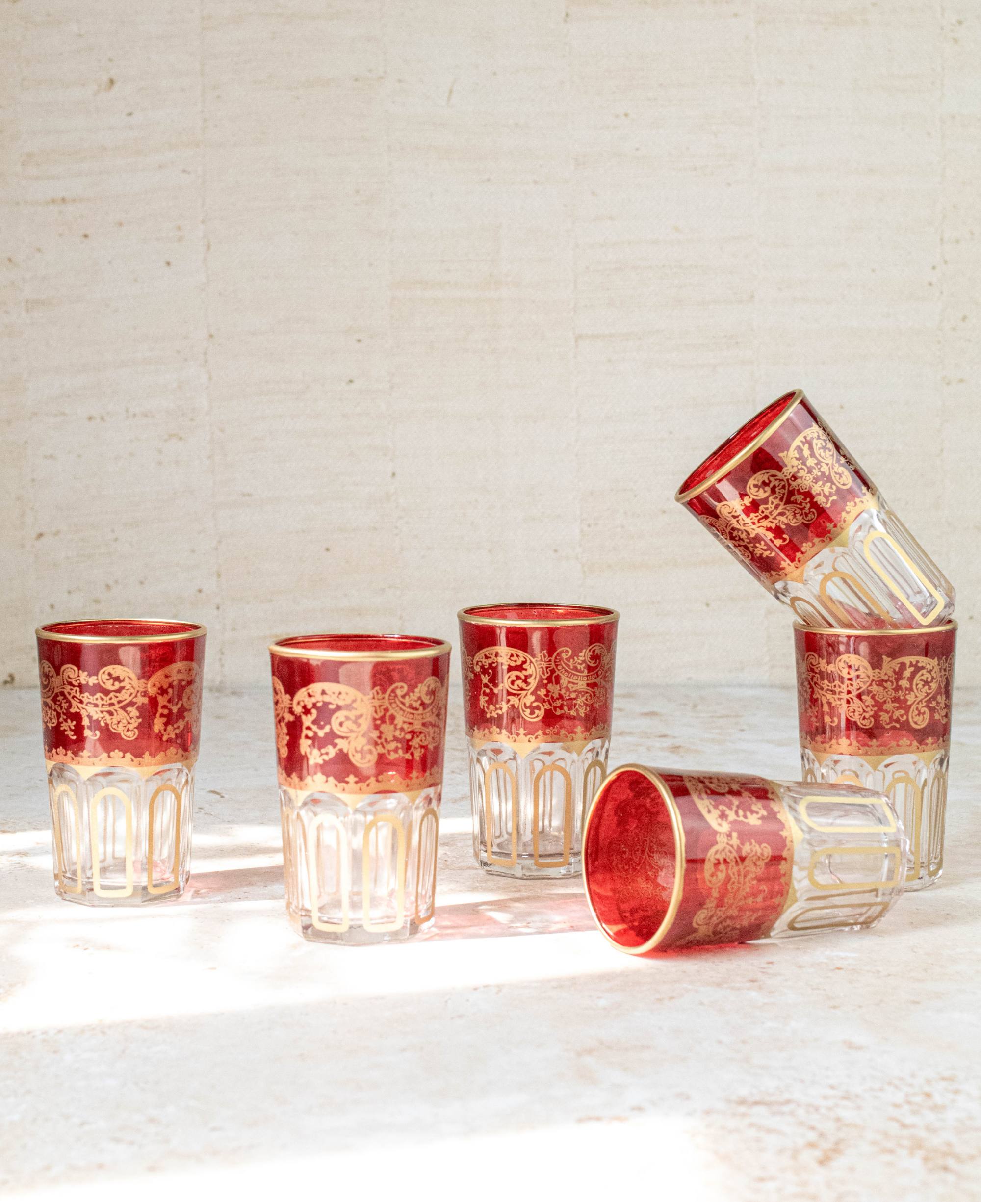 Set of 6 Moroccan Multicoloured Tea Glasses – Red