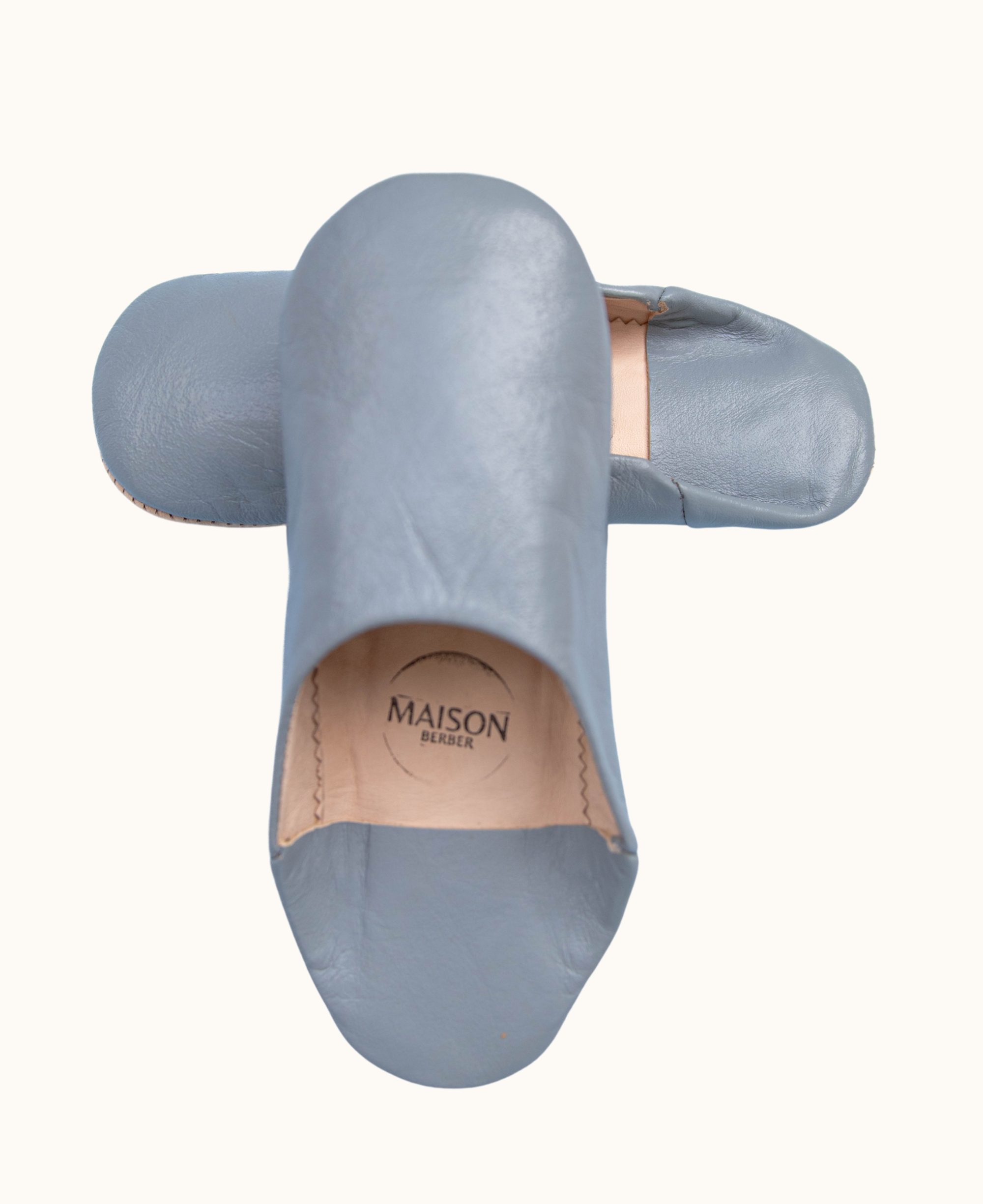 Moroccan Babouche Slippers, Grey