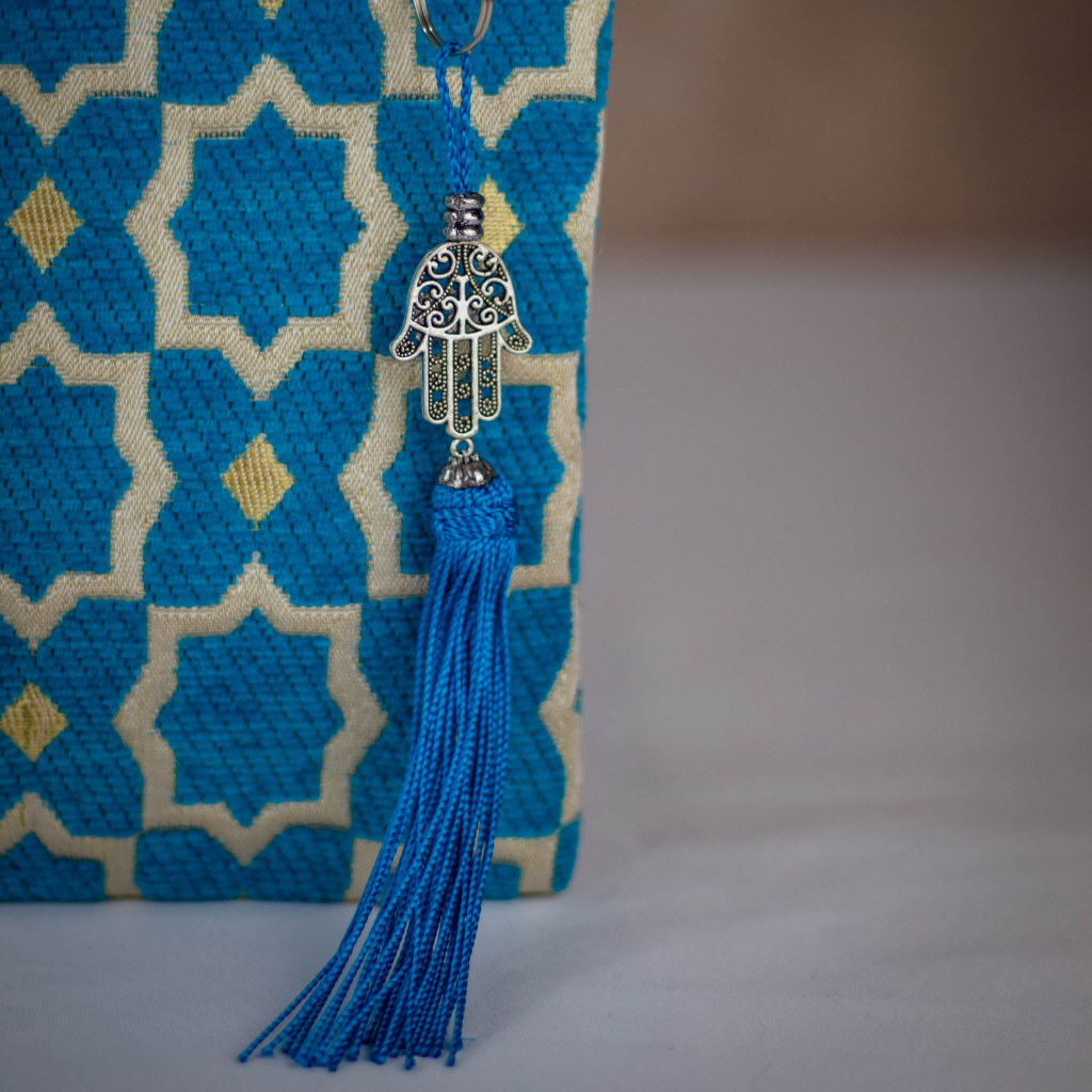 Tassel Clutch in Blue Sky - Sleek Party Purse with Zip