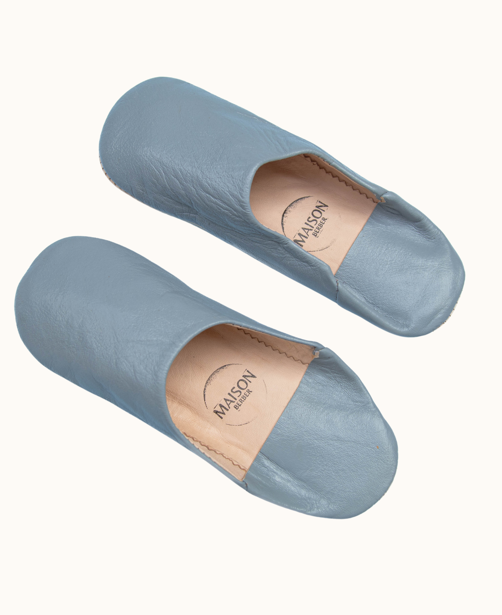 Moroccan Babouche Slippers, Grey