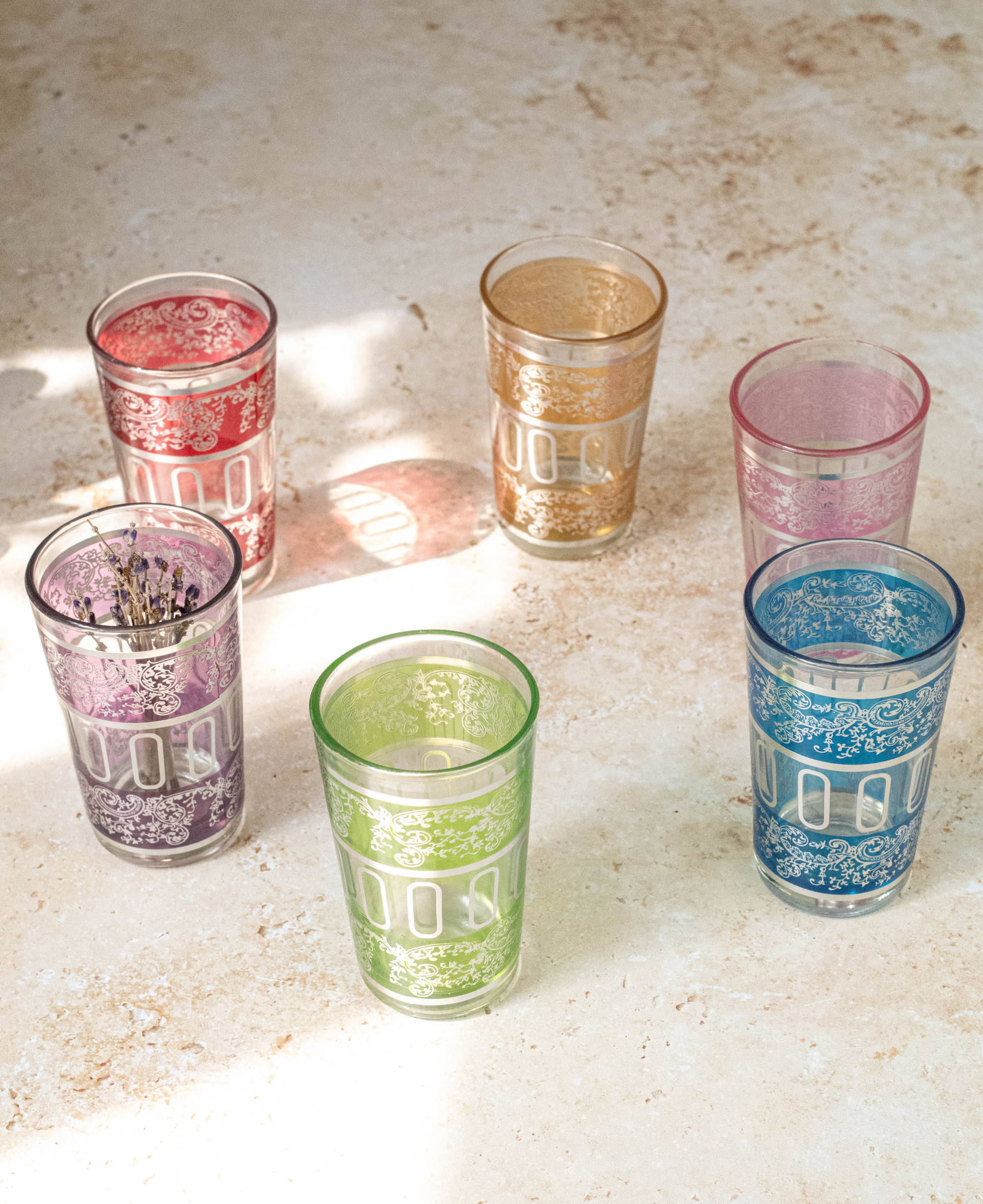 Moroccan Tea Set of 6 – Multicolored Glasses