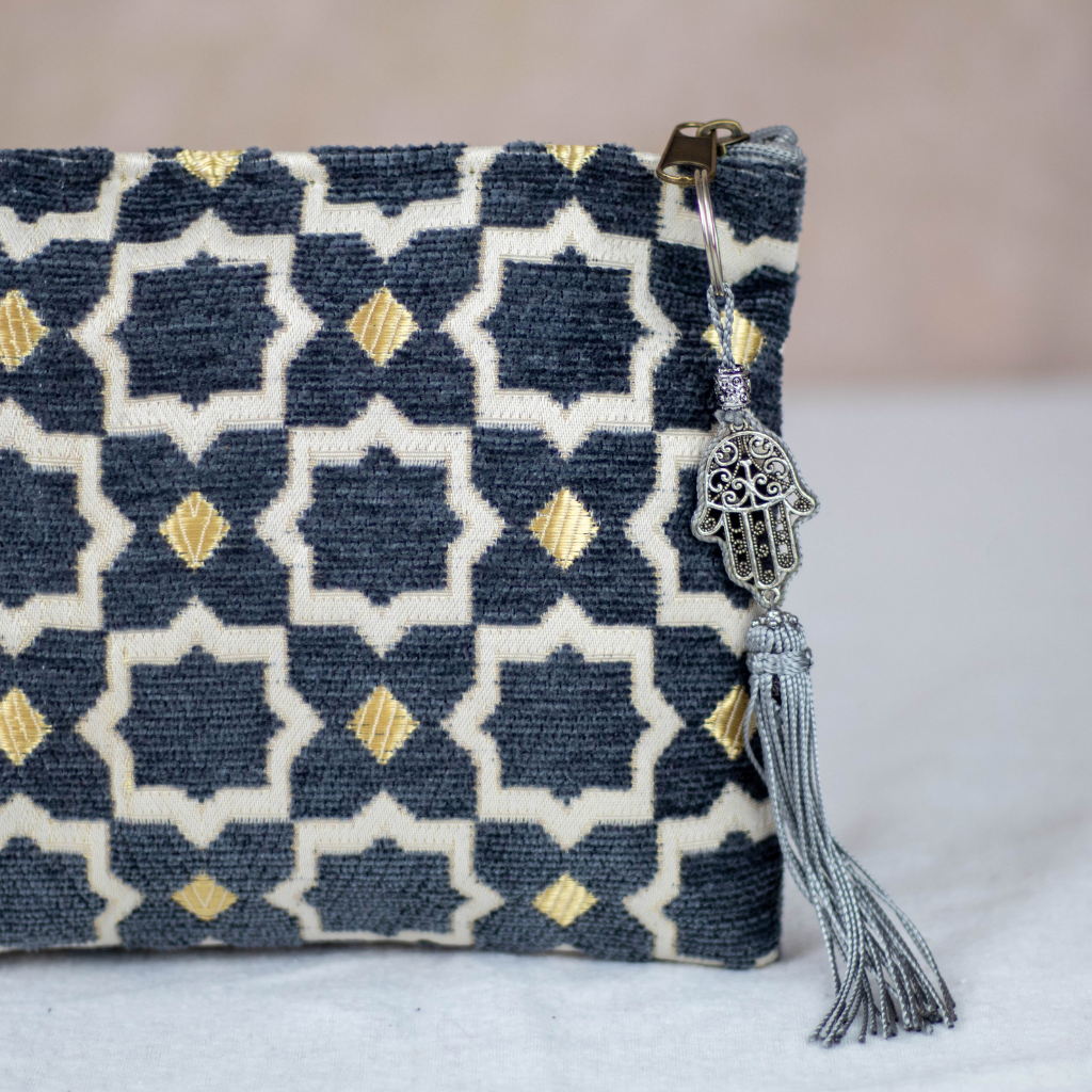 Tassel Clutch in Grey - Sleek Party Purse with Zip