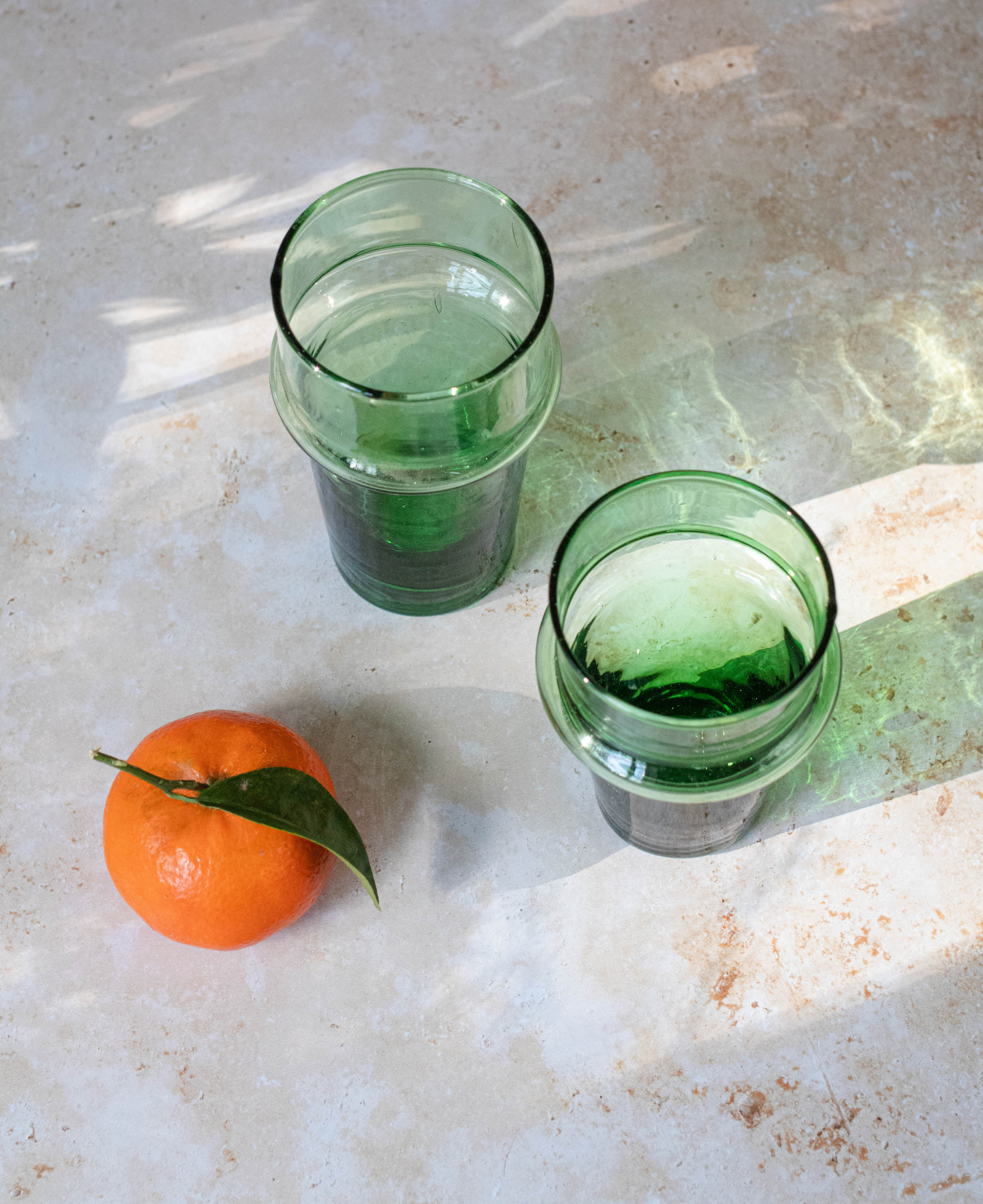 Recycled Moroccan Green Tumbler Glass, Set of 6