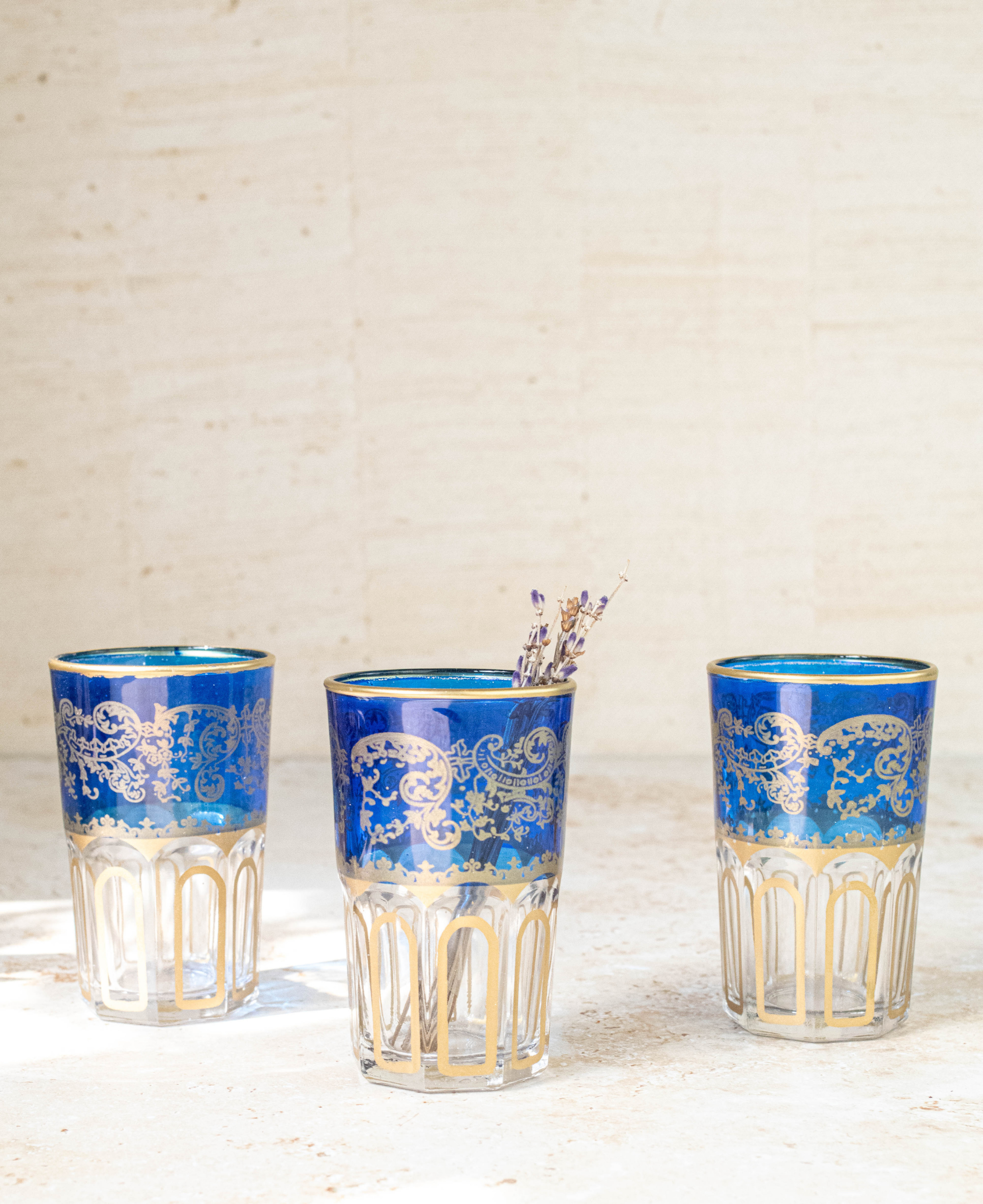 Set of 6 Handcrafted Blue Moroccan Tea Glasses