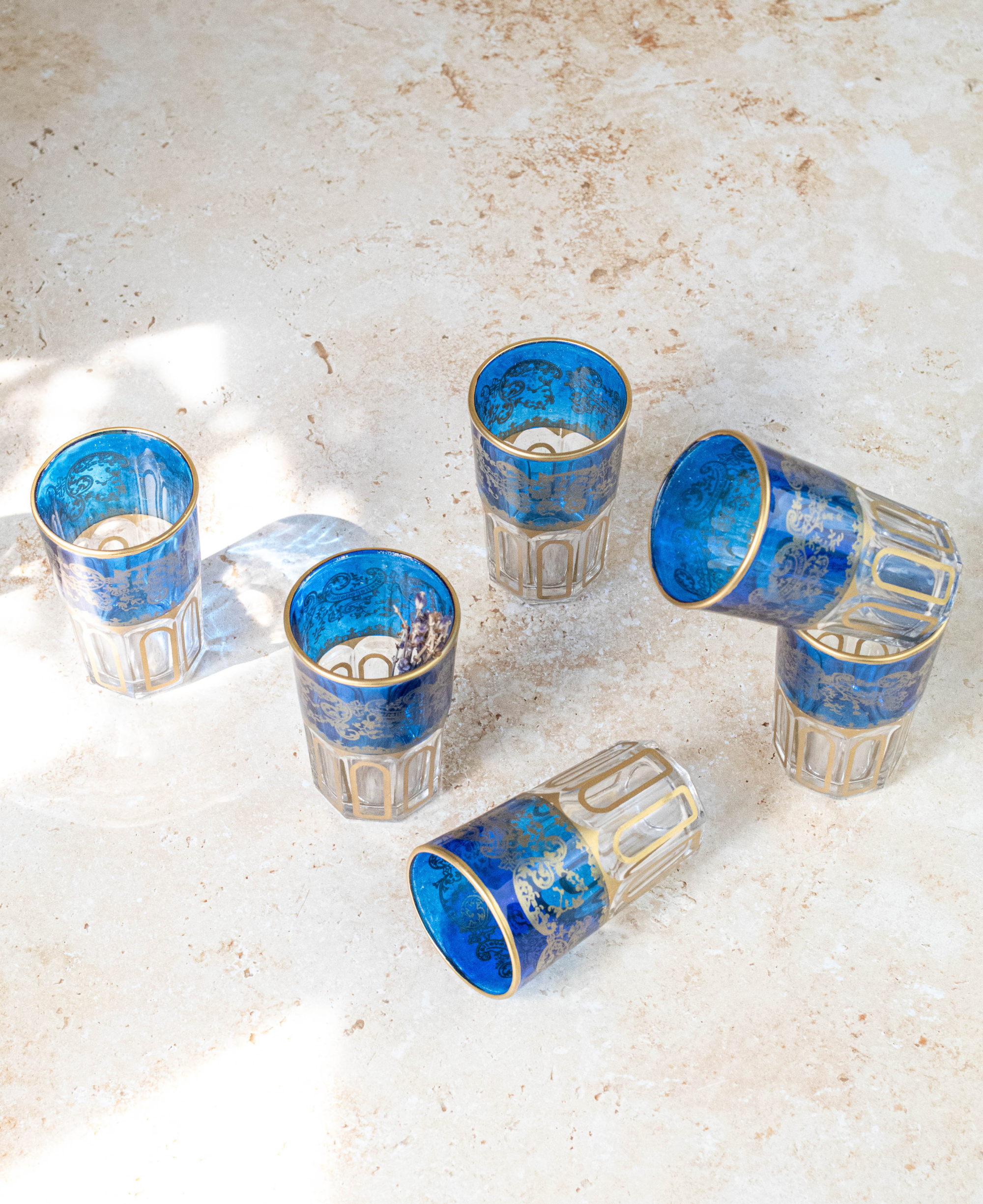 Set of 6 Handcrafted Blue Moroccan Tea Glasses