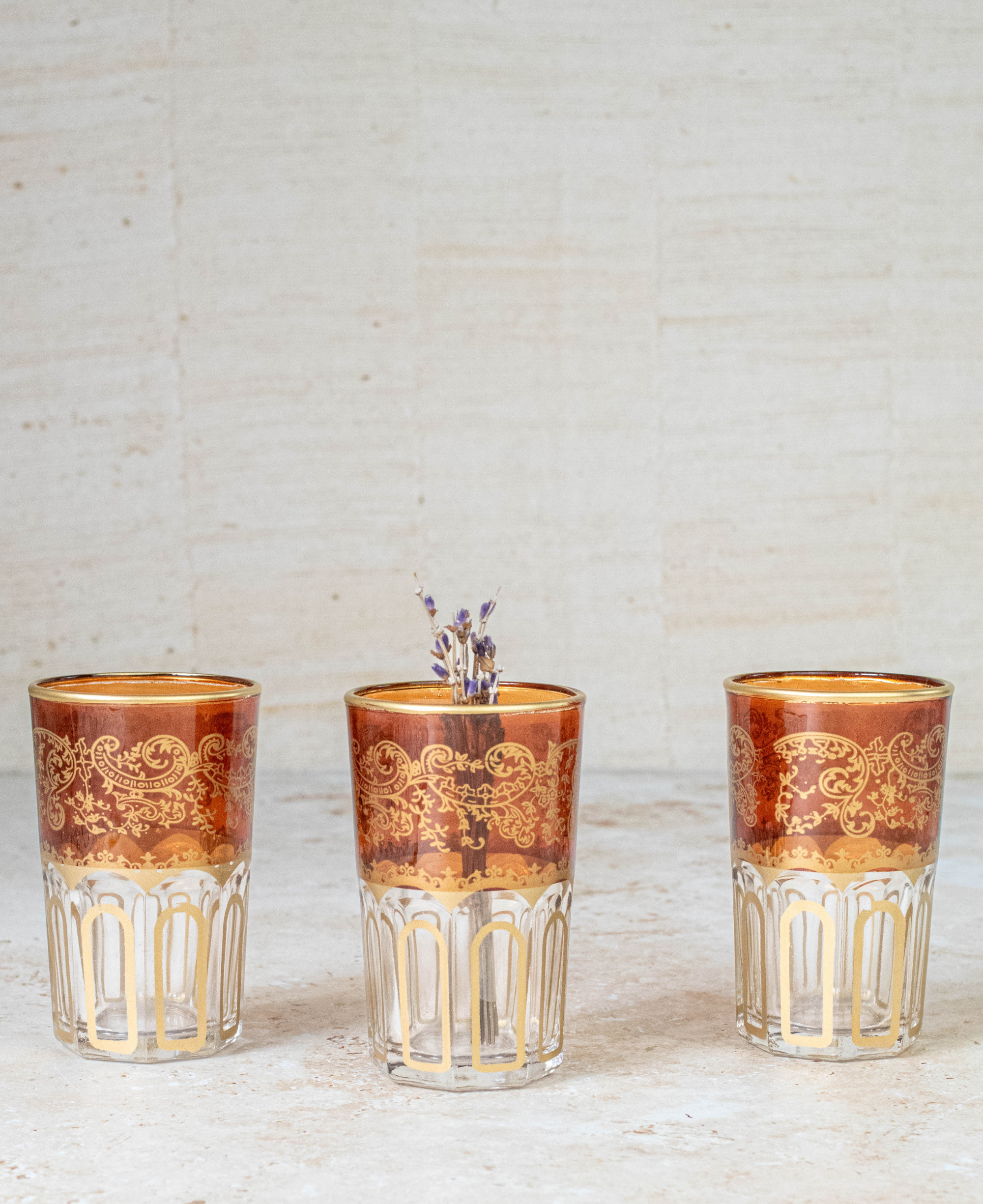 Set of 6 Handcrafted Brown Moroccan Tea Glasses