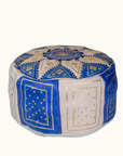 Moroccan Leather Floor Pouffe/Ottoman: Blue