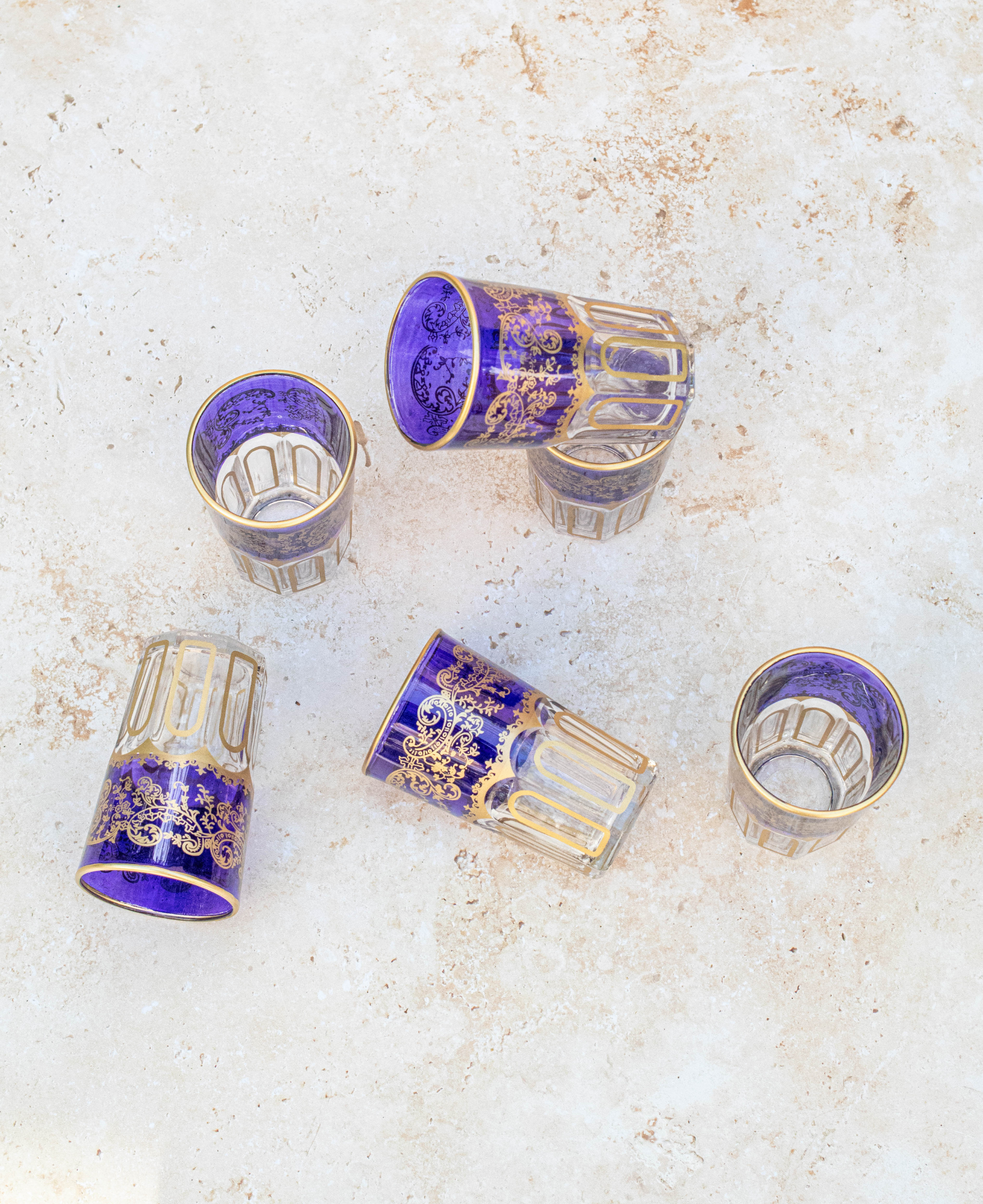 Set of 6 Moroccan Multicoloured Tea Glasses – Purple