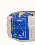 Moroccan Leather Floor Pouffe/Ottoman: Blue