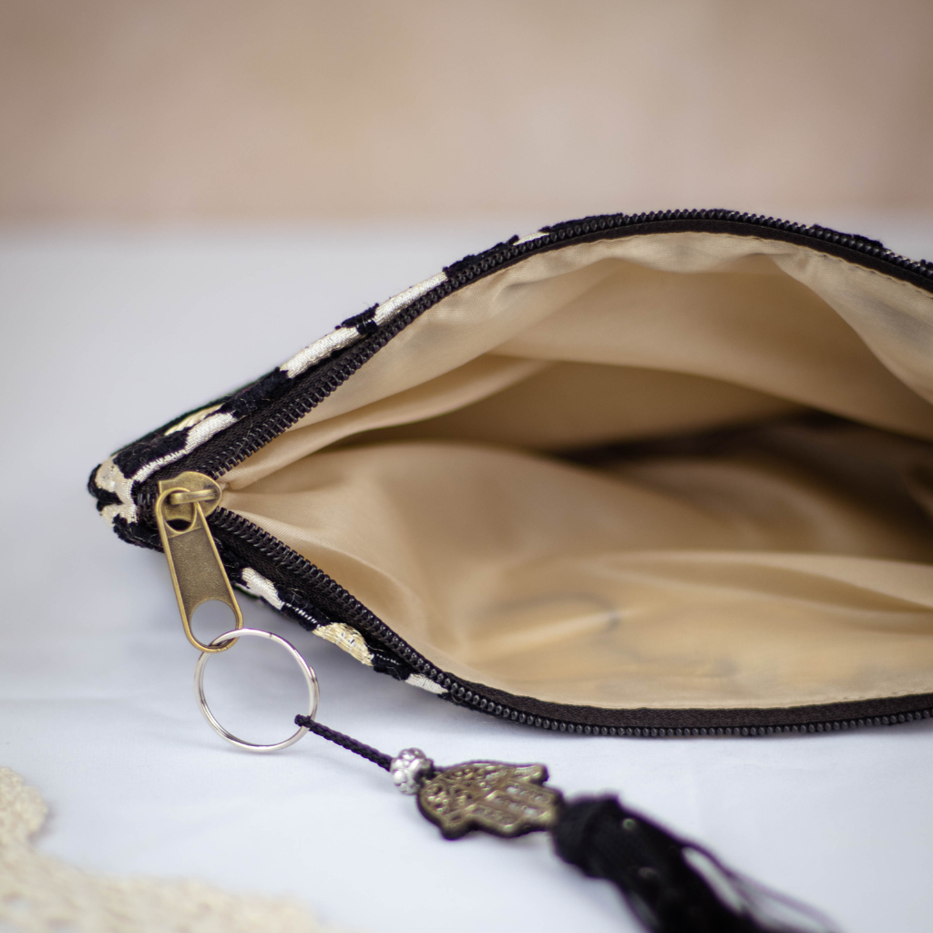 Tassel Clutch in Black - Sleek Party Purse with Zip