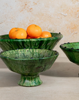 Handmade Tamegroute Green Pedestal Bowl – Scalloped Rim