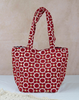 Moroccan Brocade Velvet and Gold Threads Tote Bag in Red