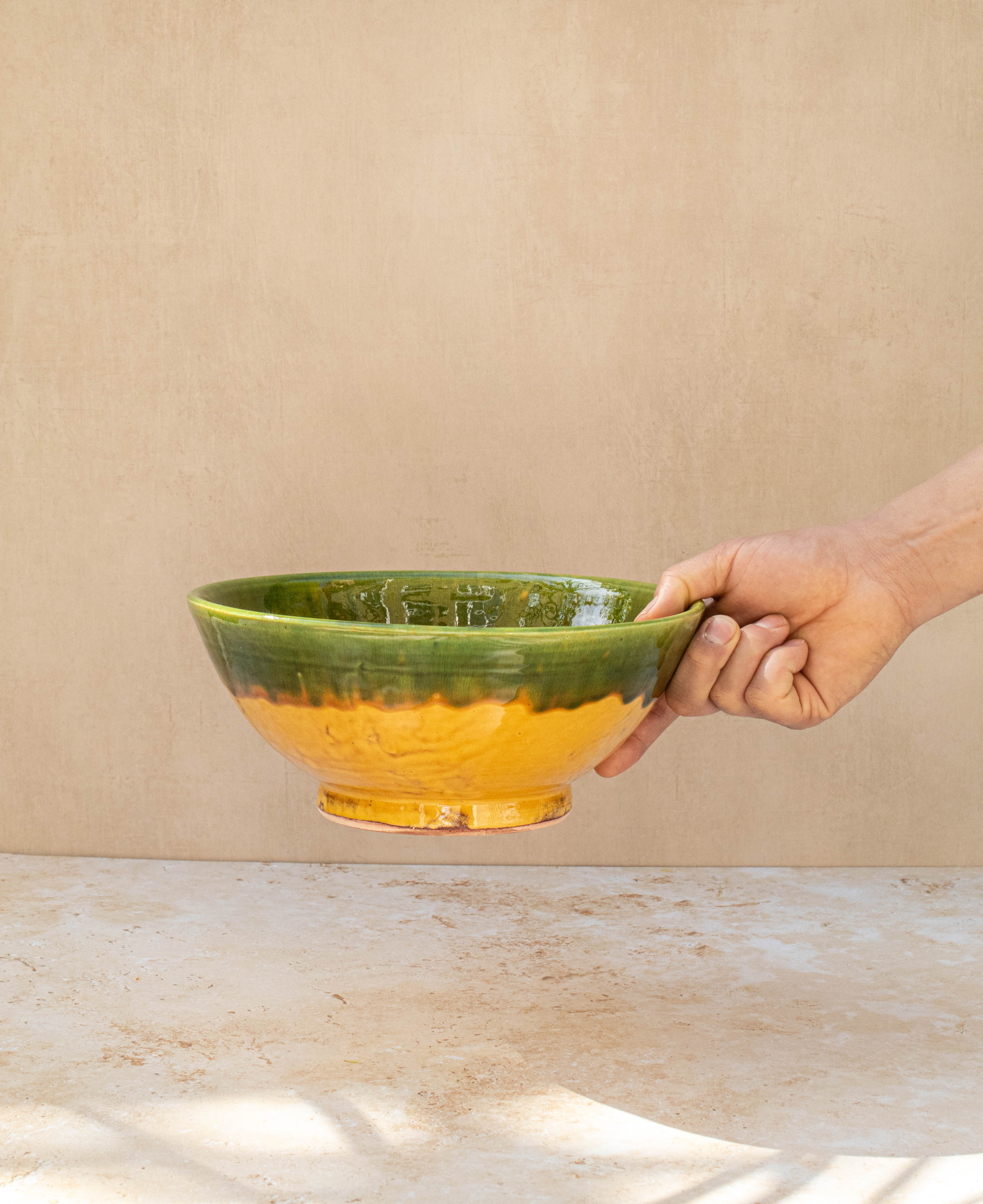 Handmade Moroccan Bowls – Green & Yellow Two-Tone Design