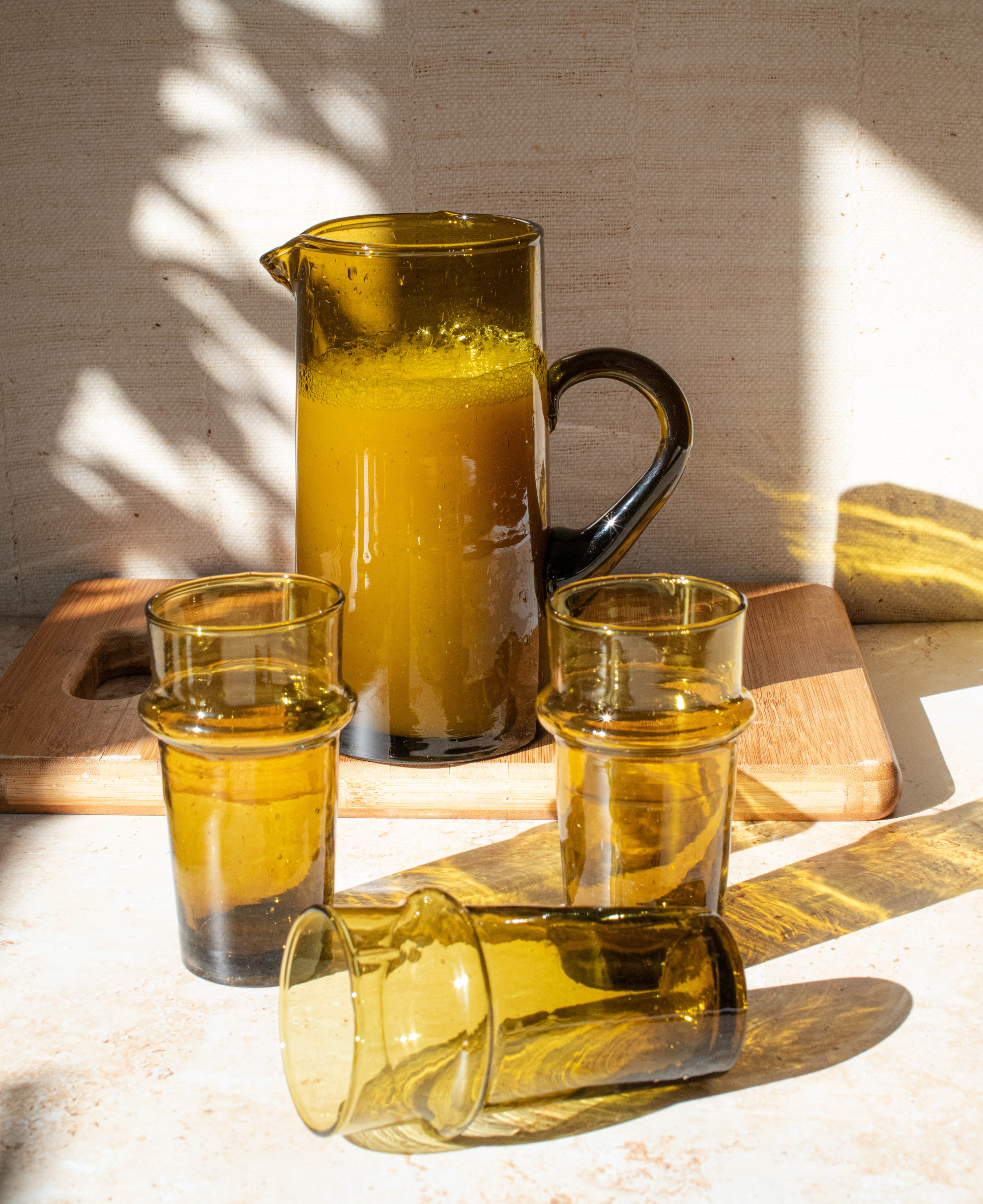 Recycled Moroccan Amber Tumbler Glass, Set of 6