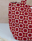 Moroccan Brocade Velvet and Gold Threads Tote Bag in Red