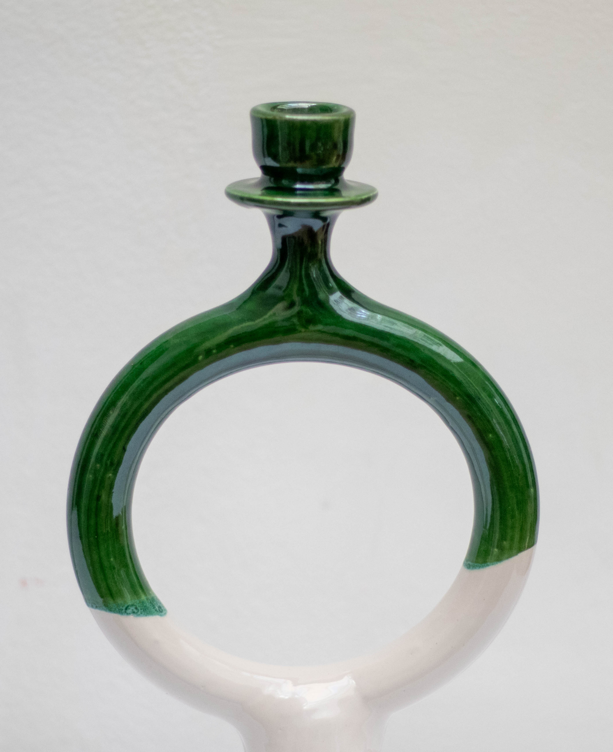 Handmade Green Ceramic Glazed Candlestick Holder