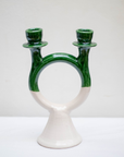 Handmade Green Ceramic Glazed Candlestick Candleholder