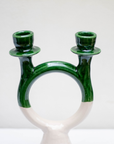 Handmade Green Ceramic Glazed Candlestick Candleholder
