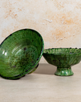Handmade Tamegroute Green Pedestal Bowl – Scalloped Rim