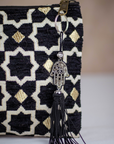 Tassel Clutch in Black - Sleek Party Purse with Zip