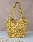 Moroccan Brocade Velvet and Gold Threads Tote Bag in Saffron Yellow