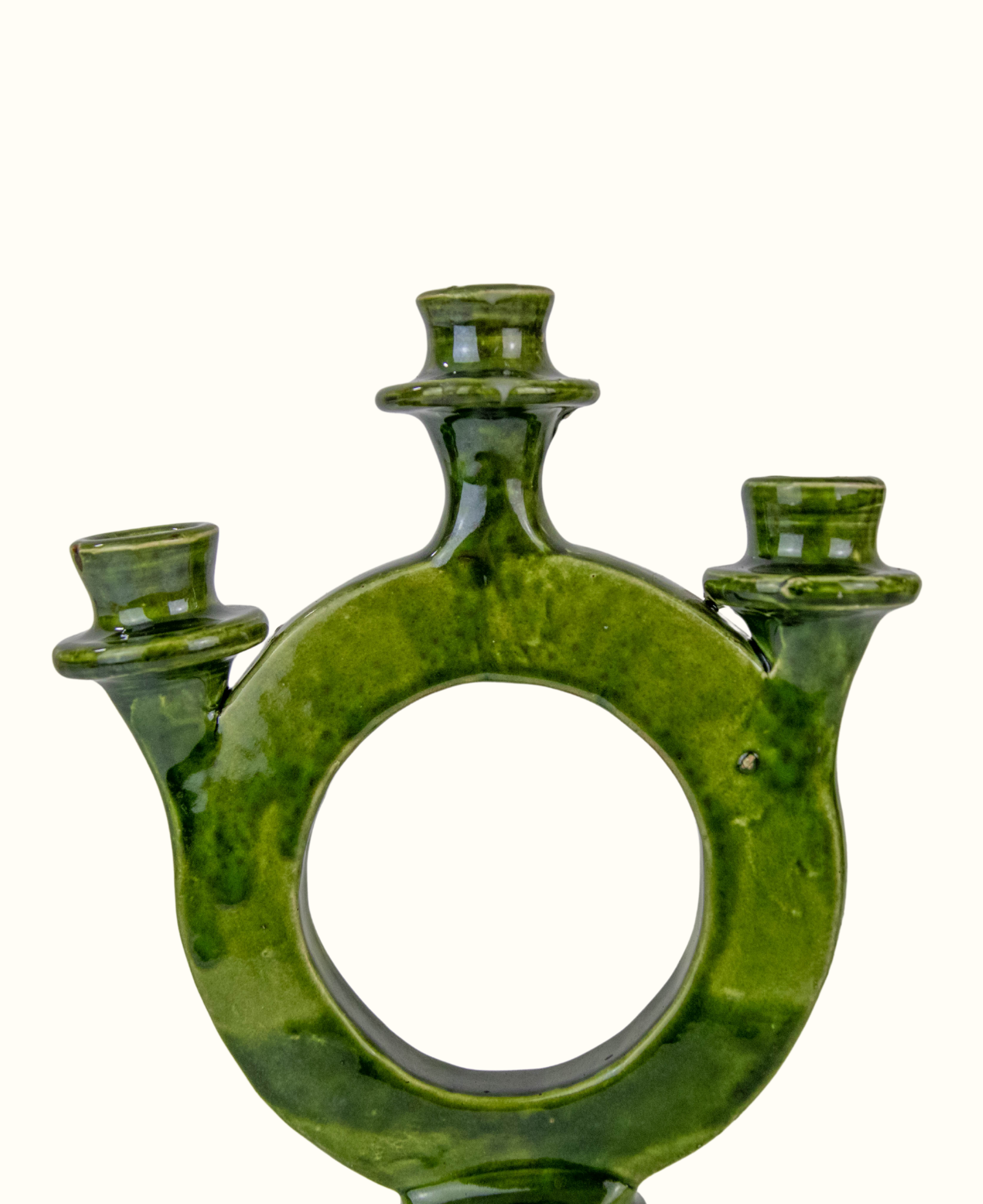 Handmade Green Ceramic Glazed 3-Candle Holder