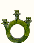 Handmade Green Ceramic Glazed 3-Candle Holder