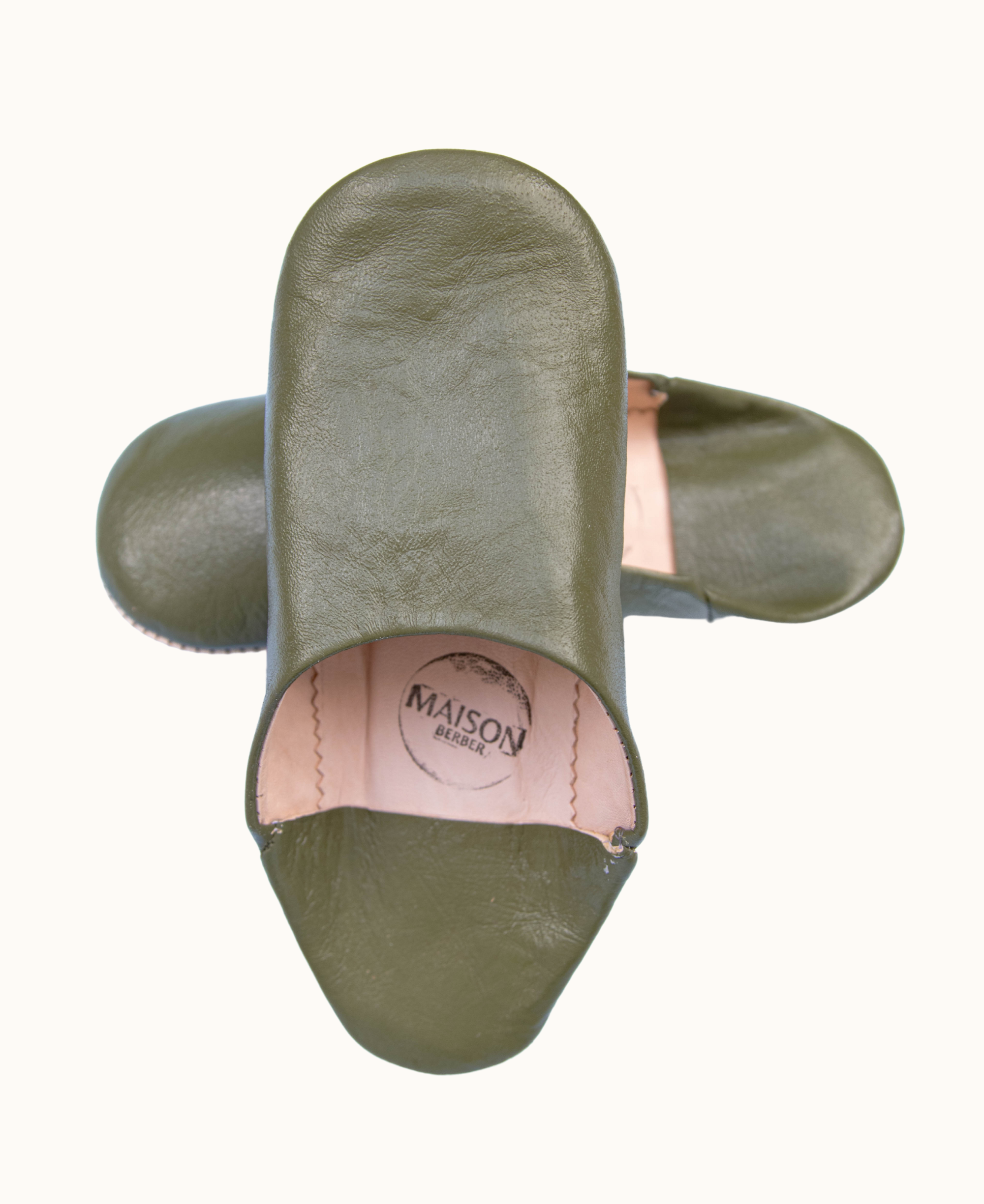 Moroccan Babouche Slippers, Olive
