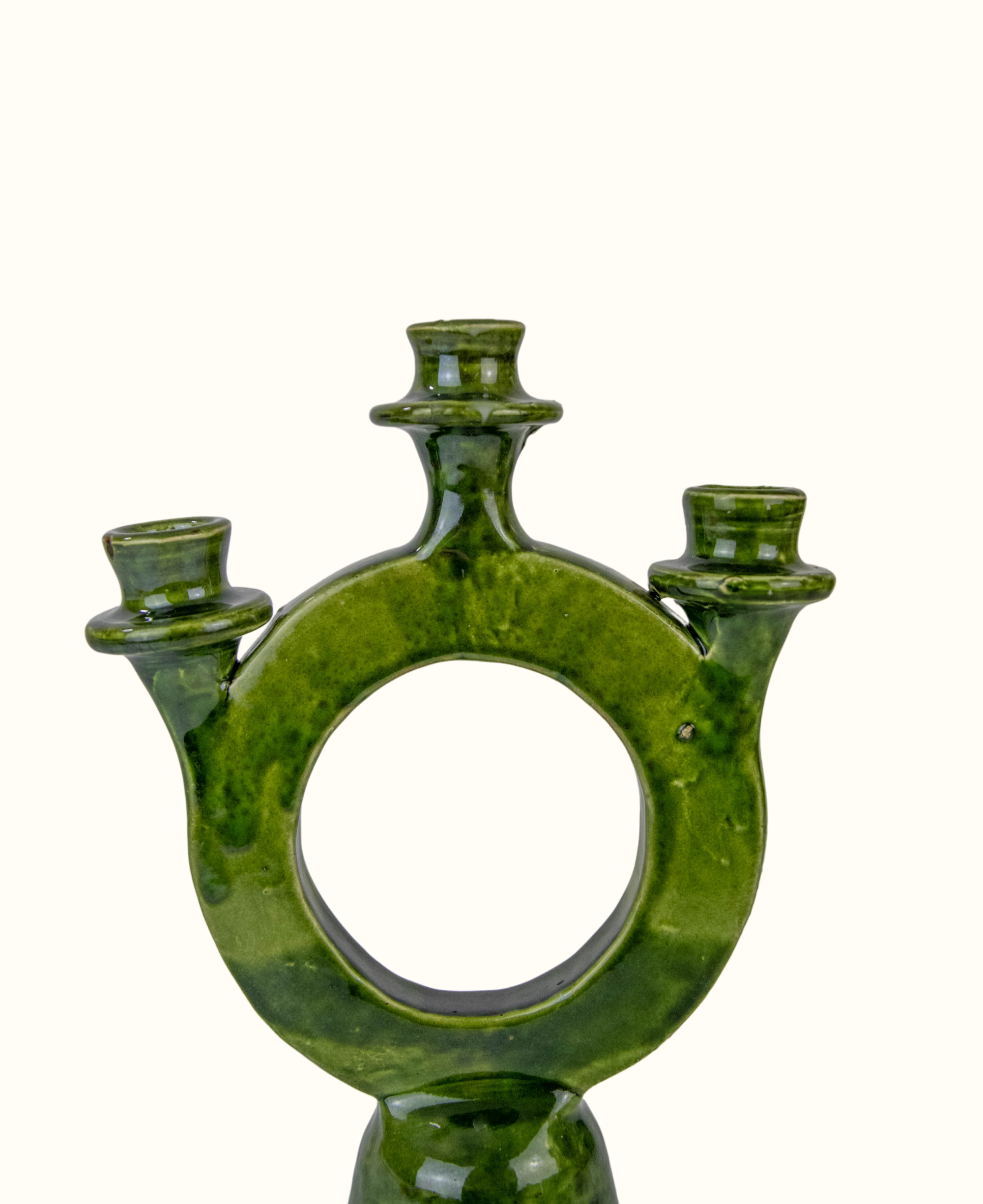Handmade Green Ceramic Glazed 3-Candle Holder