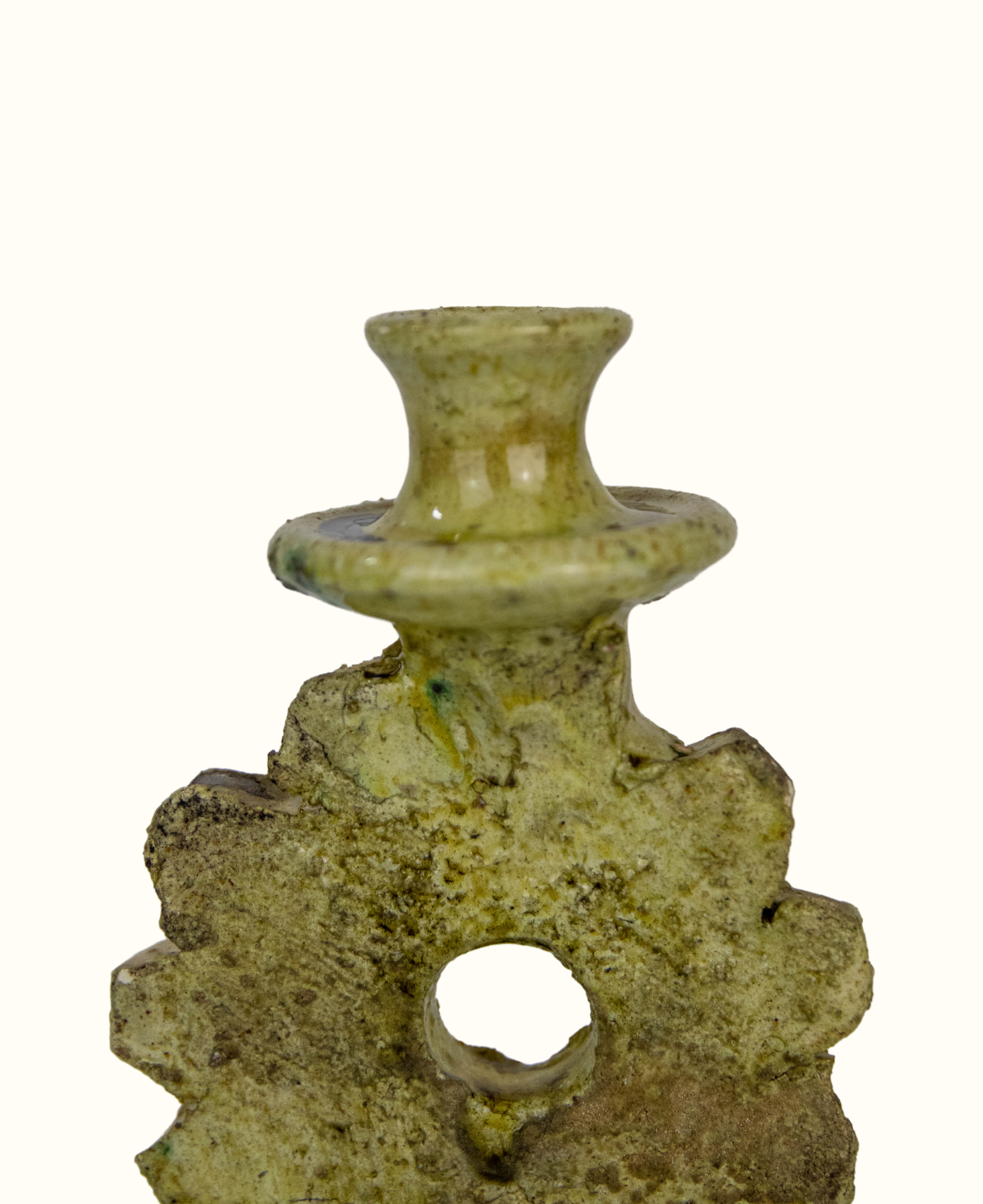 Handmade Tamegroute Shaded Ochre Candlestick Holder