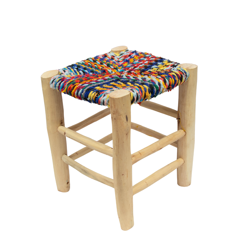 Moroccan Handmade Stool with Boucherouite