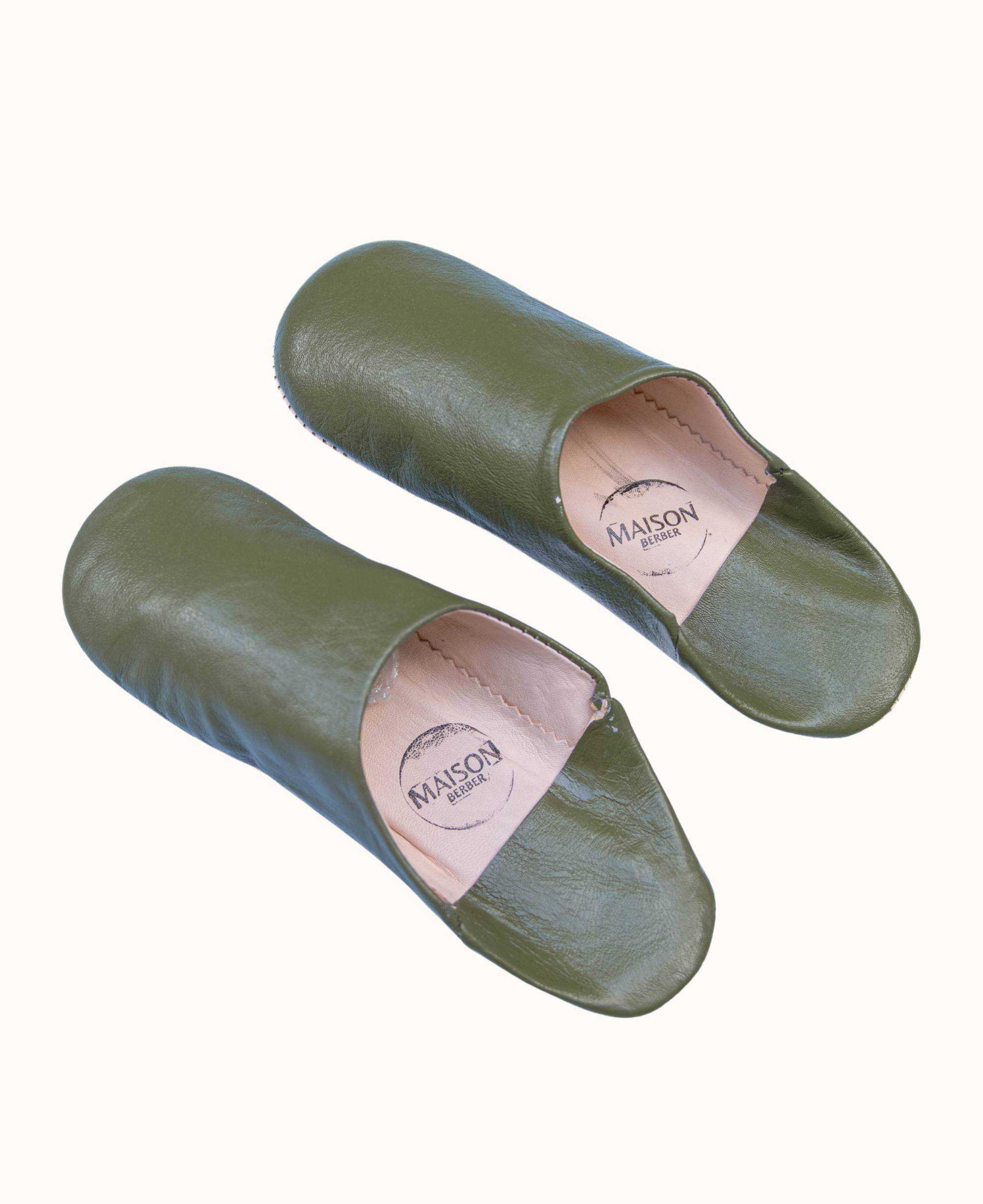 Moroccan Babouche Slippers, Olive