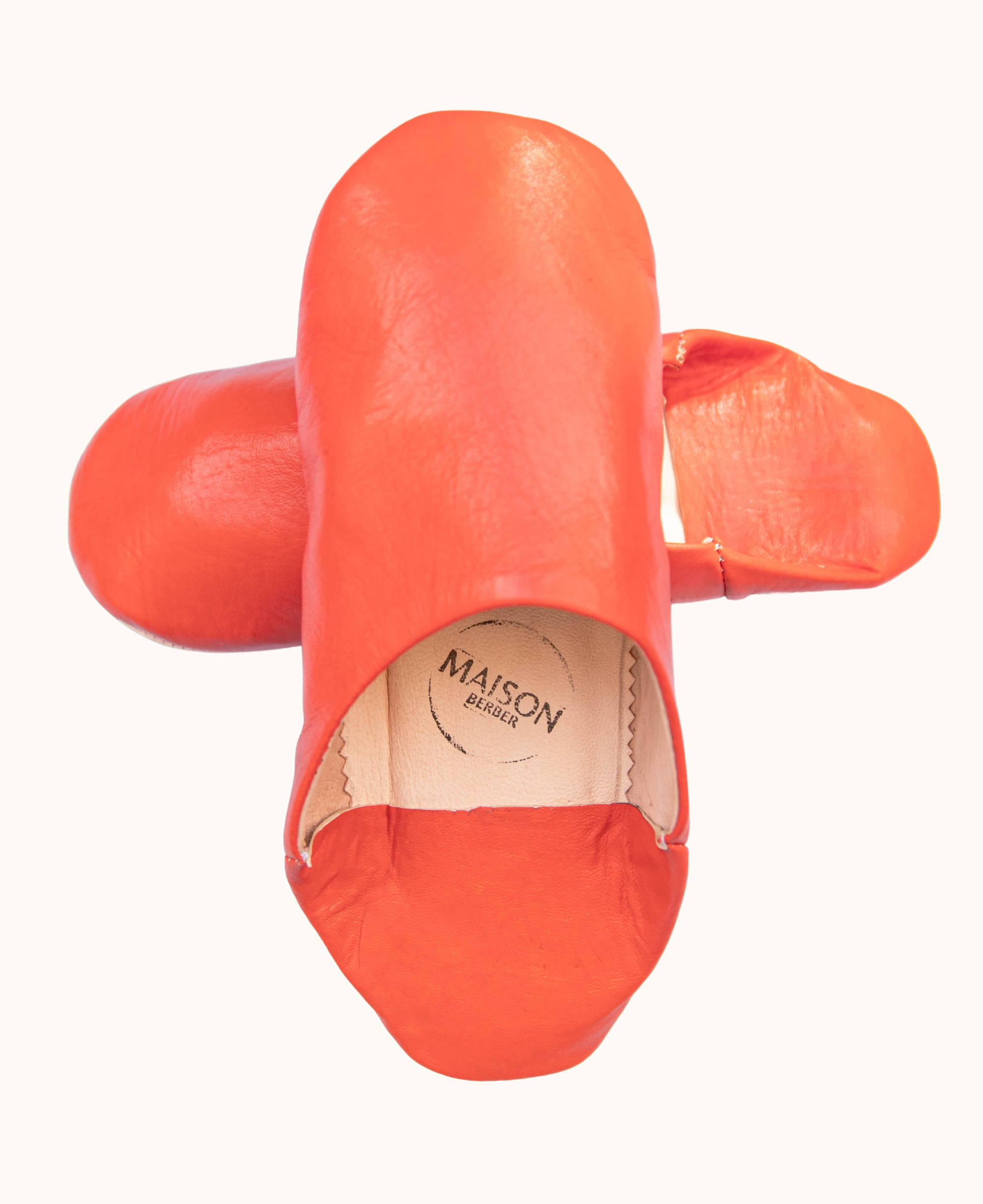 Moroccan Babouche Slippers, Tangerine