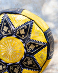 Moroccan Leather Pouf Yellow and Black with Gold Embroidery