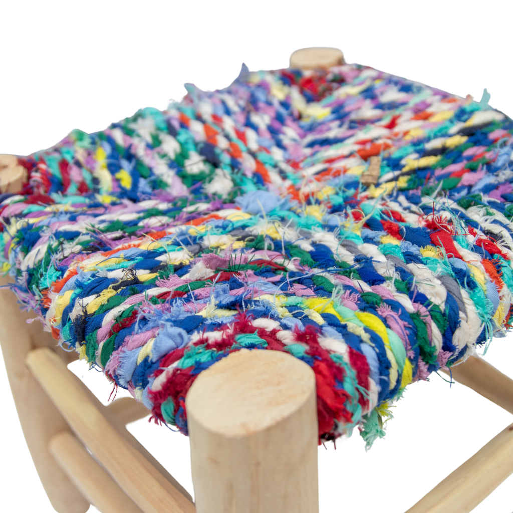 Moroccan Handmade Stool with Boucherouite