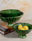 Handmade Tamegroute Green Pedestal Bowl – Scalloped Rim