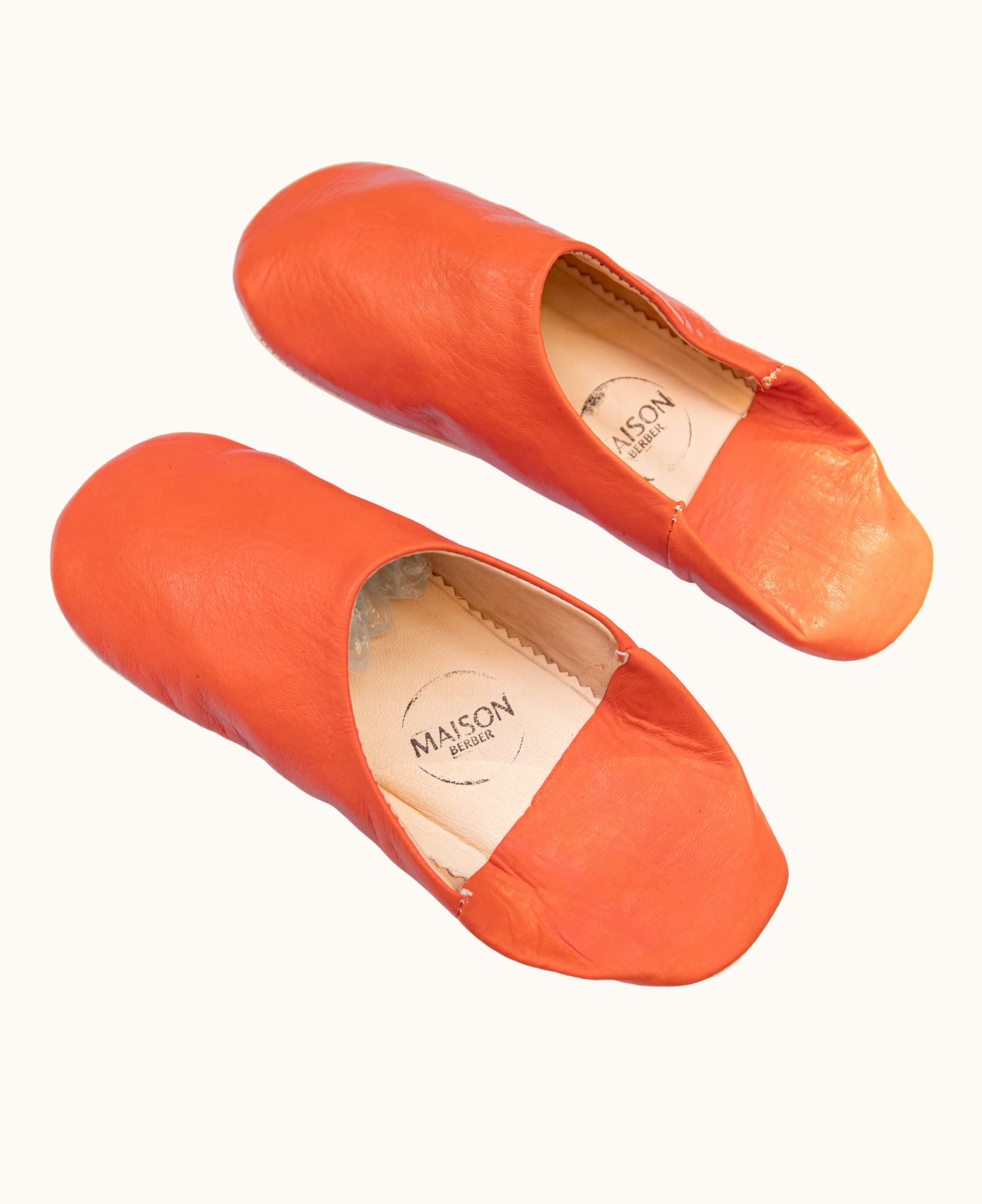 Moroccan Babouche Slippers, Tangerine
