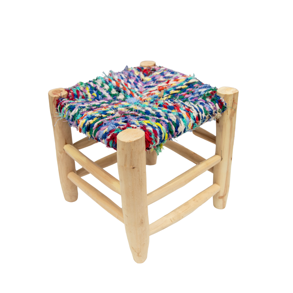 Moroccan Handmade Stool with Boucherouite