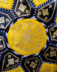 Moroccan Leather Pouf Yellow and Black with Gold Embroidery