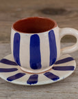 Handmade Striped Coffee Cup & Saucer - blue