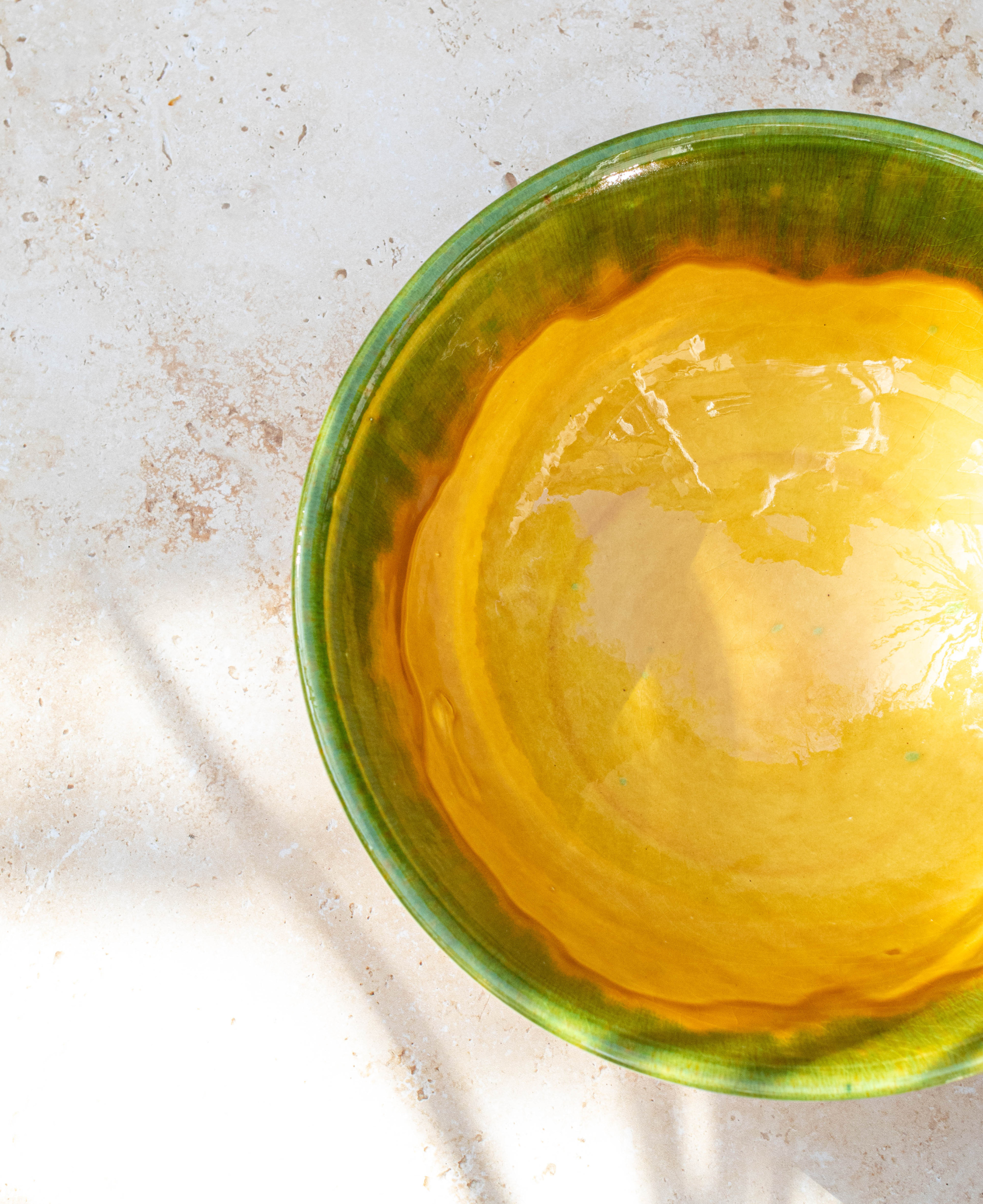 Handmade Moroccan Bowls – Green & Yellow Two-Tone Design
