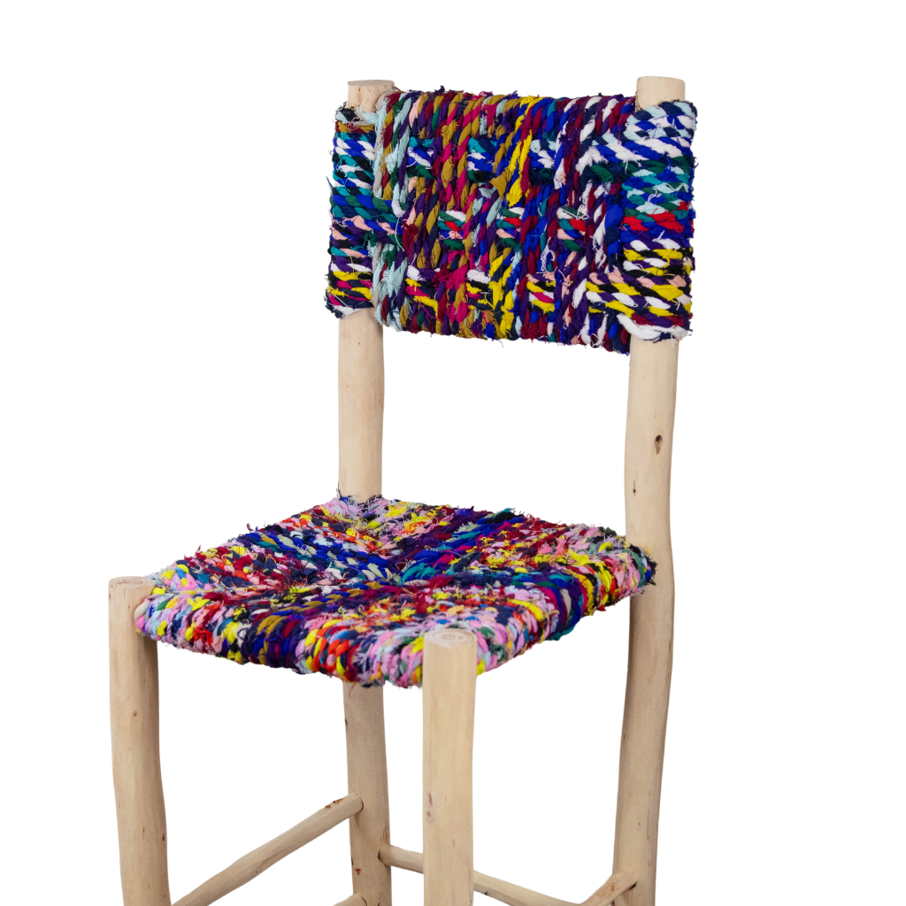 Moroccan handmade bar stool with boucherouite