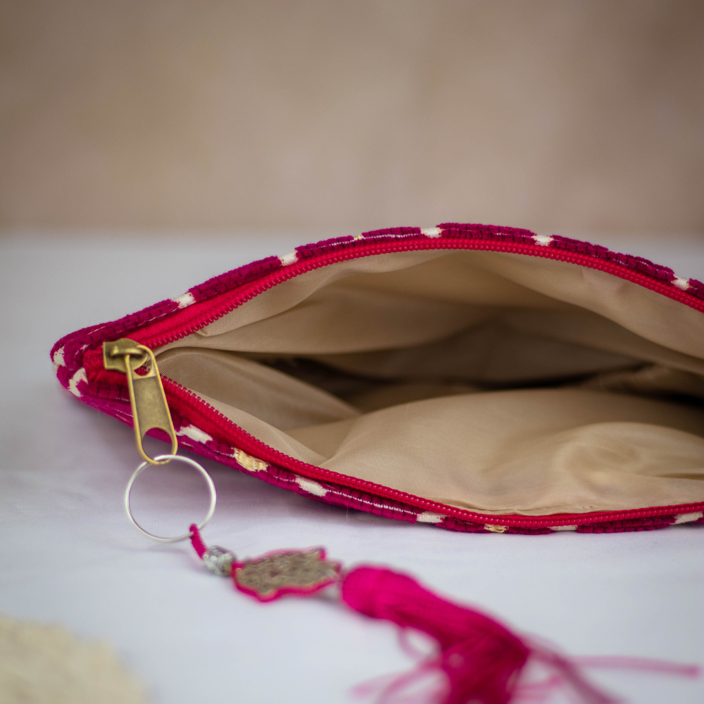 Tassel Clutch in Red - Sleek Party Purse with Zip