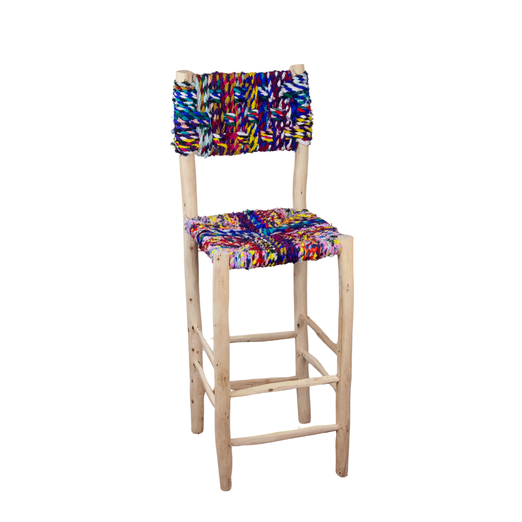Moroccan handmade bar stool with boucherouite