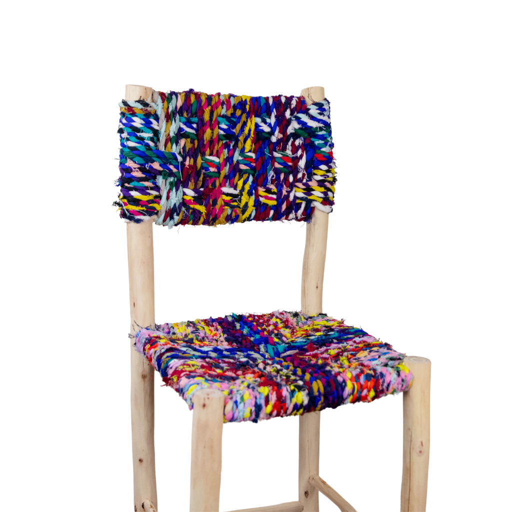 Moroccan handmade bar stool with boucherouite