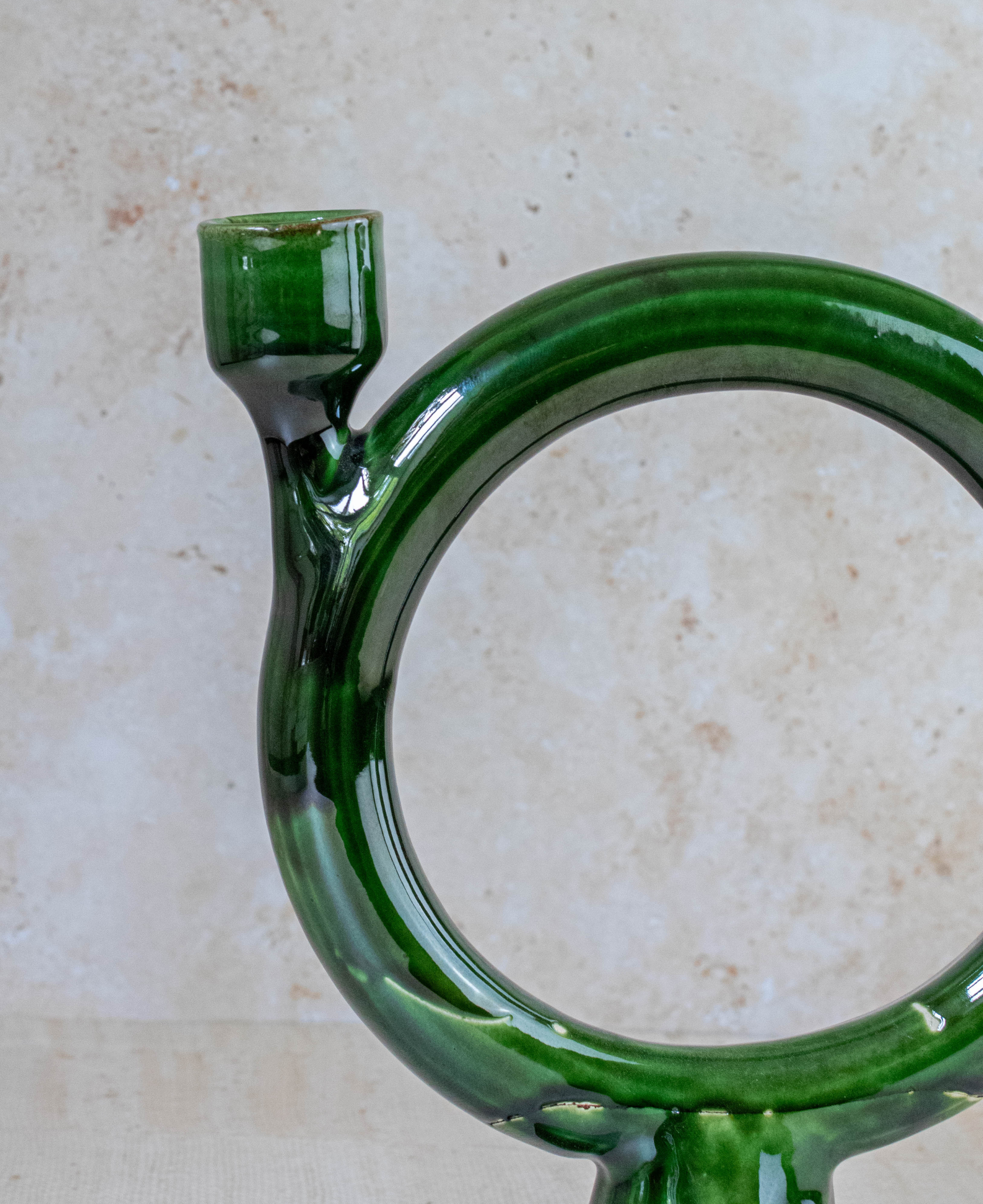 Tamegroute Shaded Green Ceramic Candlestick Holder