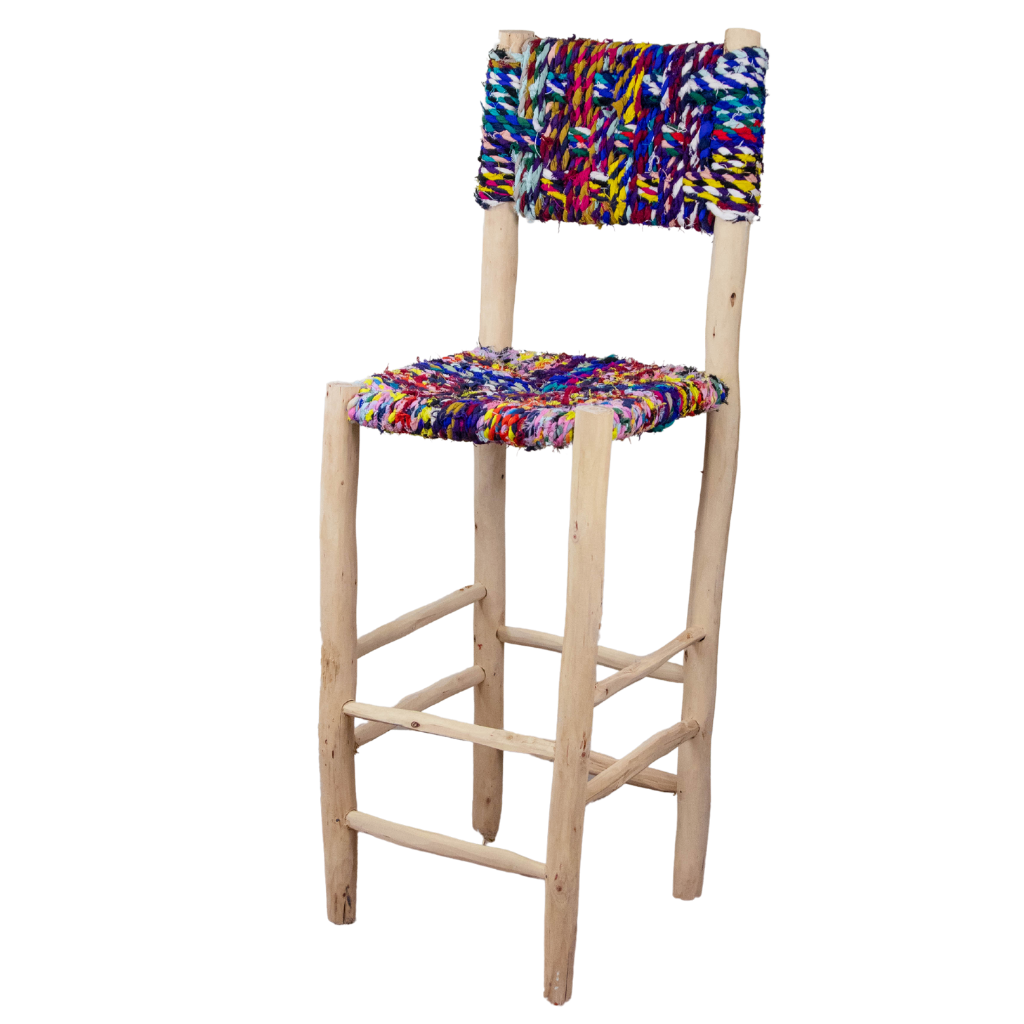 Moroccan handmade bar stool with boucherouite