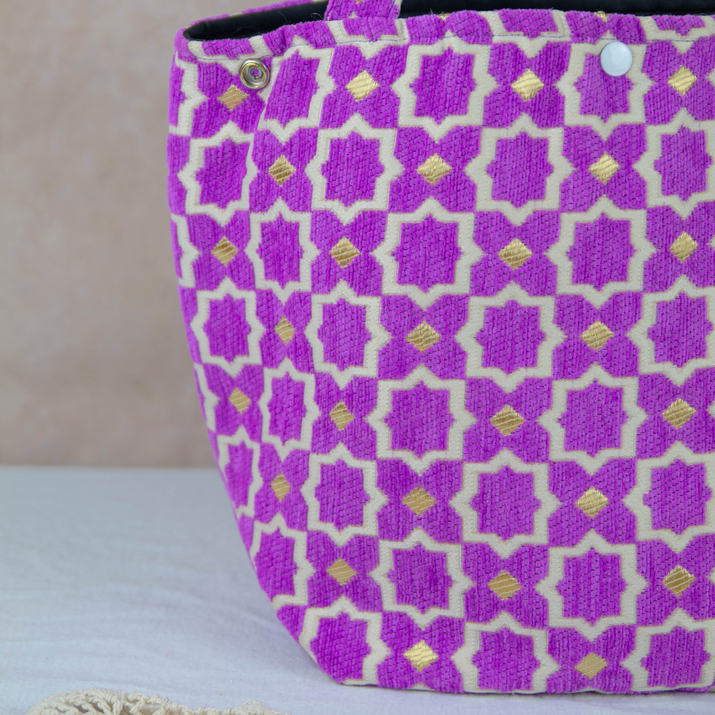 Moroccan Brocade Velvet and Gold Threads Tote Bag in Fuchsia