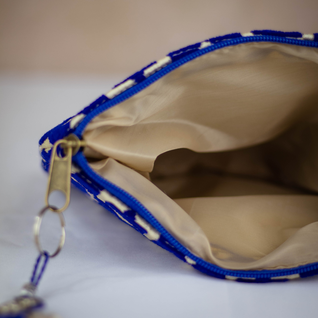 Tassel Clutch in Blue - Sleek Party Purse with Zip