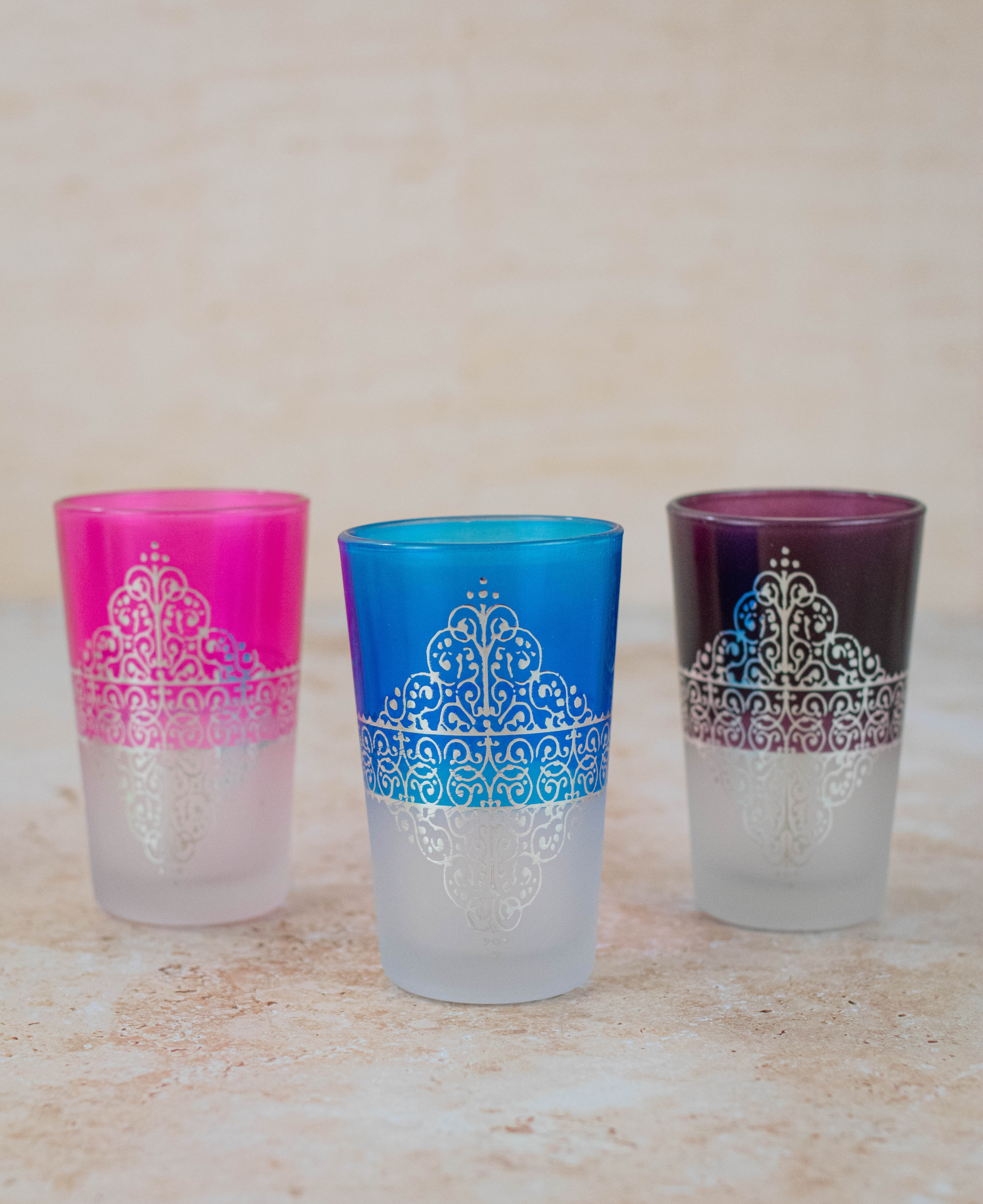 Set of 6 Moroccan Multicoloured Tea Glasses